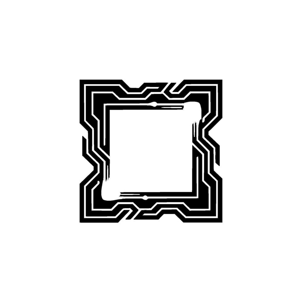Futuristic Tech Frame Black White Circuitry On White vector