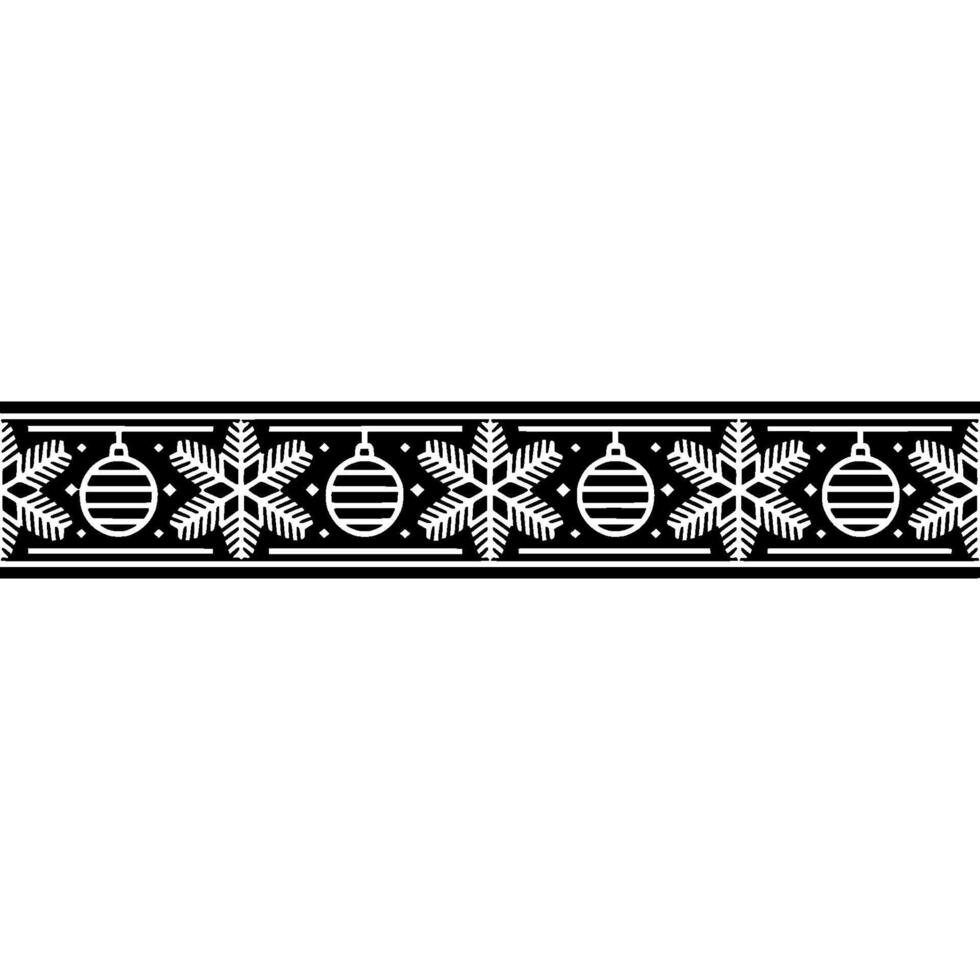 Geometric Christmas Border Ornaments Snowflakes, Monochromatic vector
