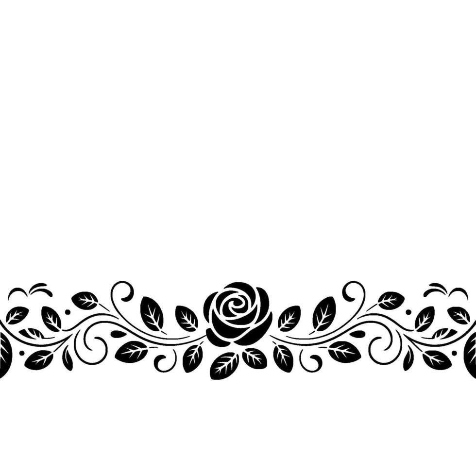 Elegant Floral Border Black Rose And Foliage On White vector