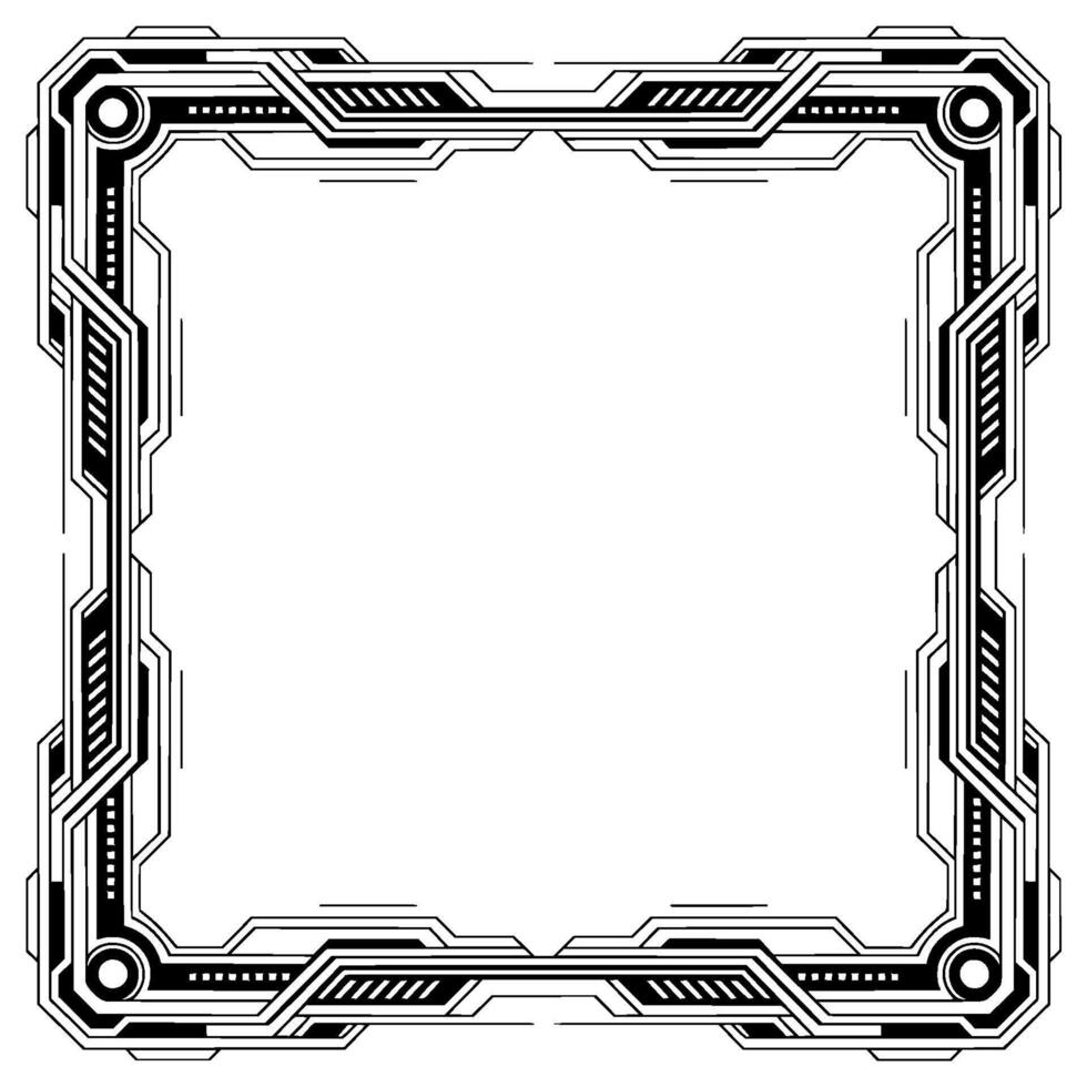 Futuristic Tech Frame Geometric Border, Monochrome vector