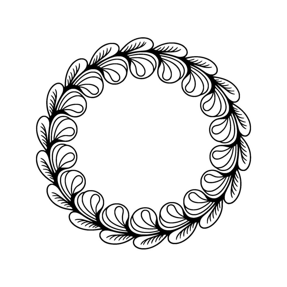 Elegant Black And White Floral Circle Frame, Decorative Border vector