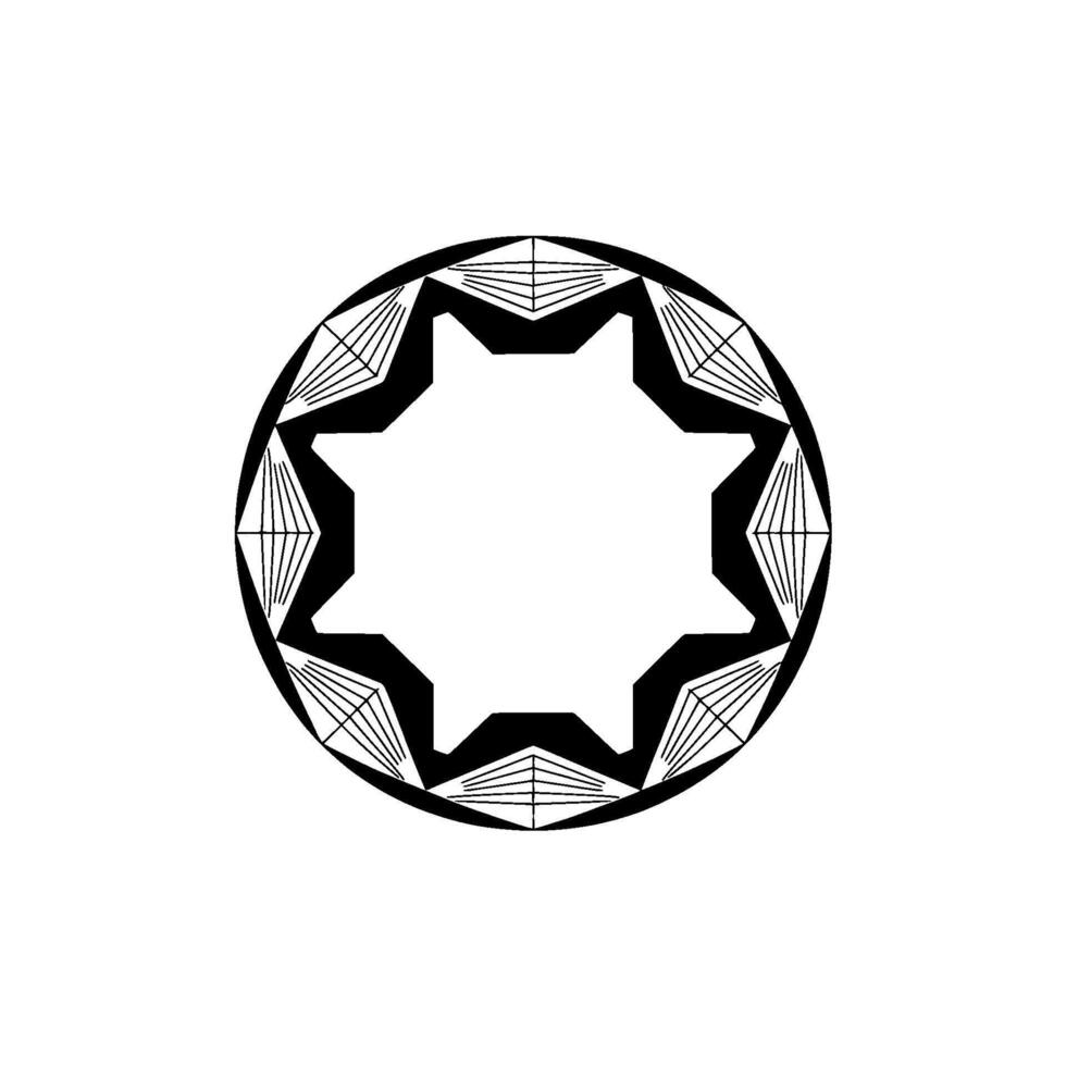 Geometric Black And White Starburst Mandala On White Background vector