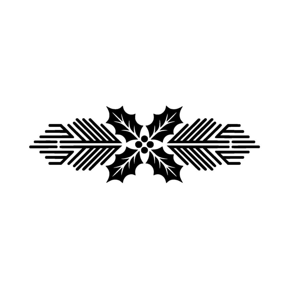 Minimalist Christmas Holly And Pine Decoration, Black White vector