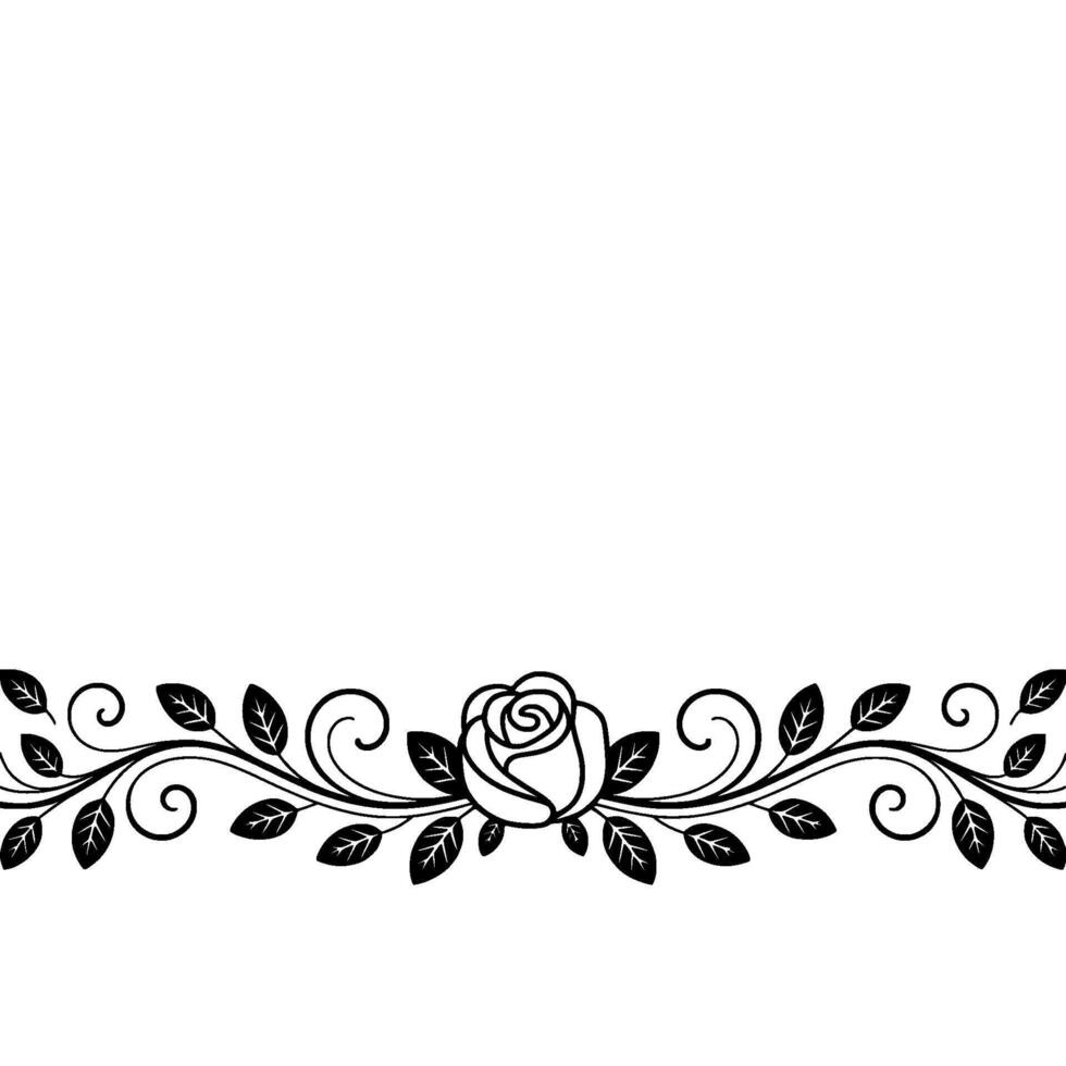 Elegant Rose Border Black White Floral, Minimalist, Decorative vector