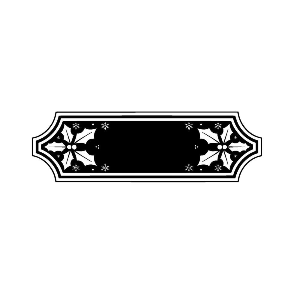 Elegant Black White Christmas Label With Holly Snowflakes vector