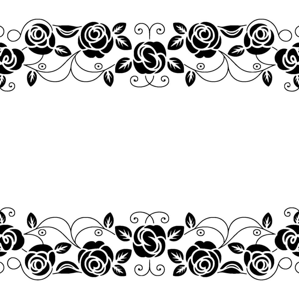 Elegant Black Rose Border With Decorative Flourishes On White Background vector