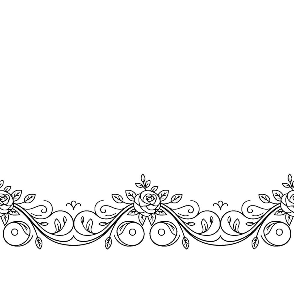 Elegant Floral Border Black White Rose Vine Illustration vector
