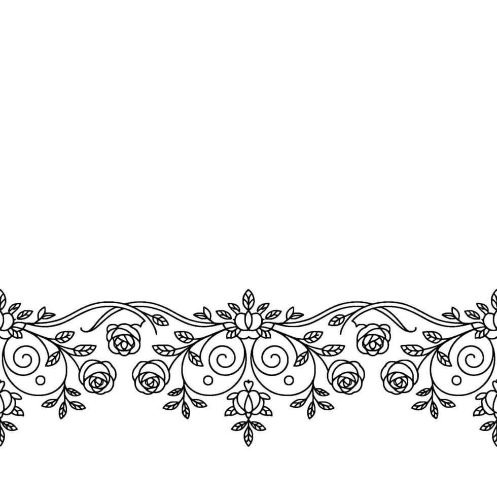 Floral Border Elegant Rose Swirls, Minimalist, Decorative Element vector
