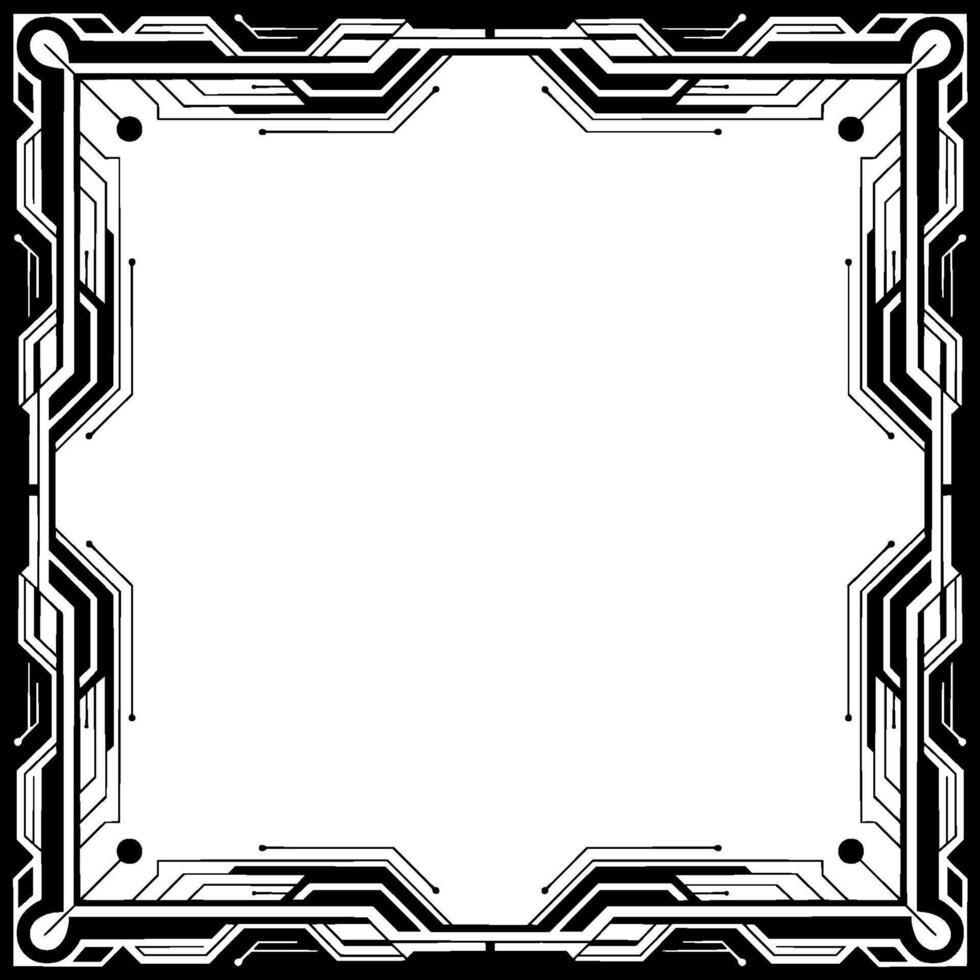 Futuristic Tech Frame Black White Circuitry Border With Empty Space vector