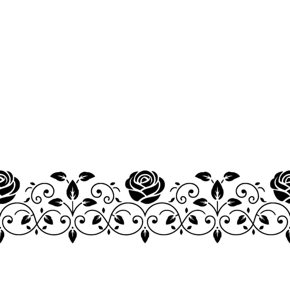 Black Rose Border On White Background, Illustration vector