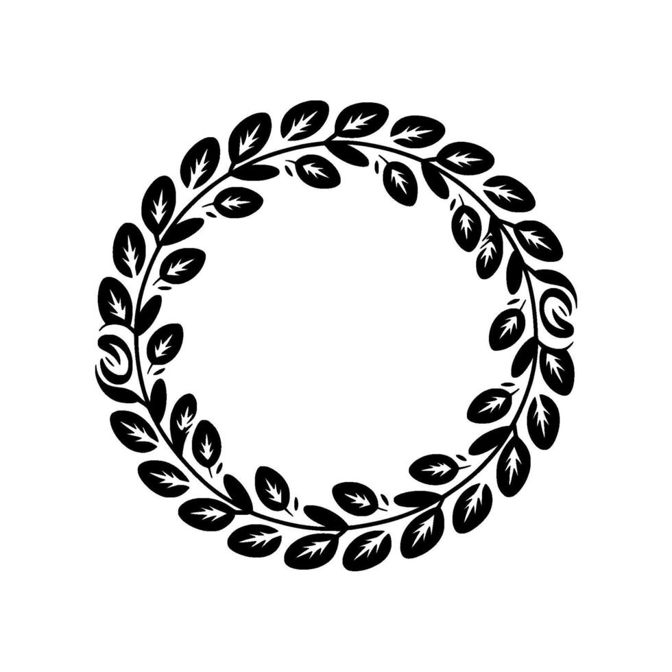 Elegant Black Leaf Wreath Silhouette On White Background vector