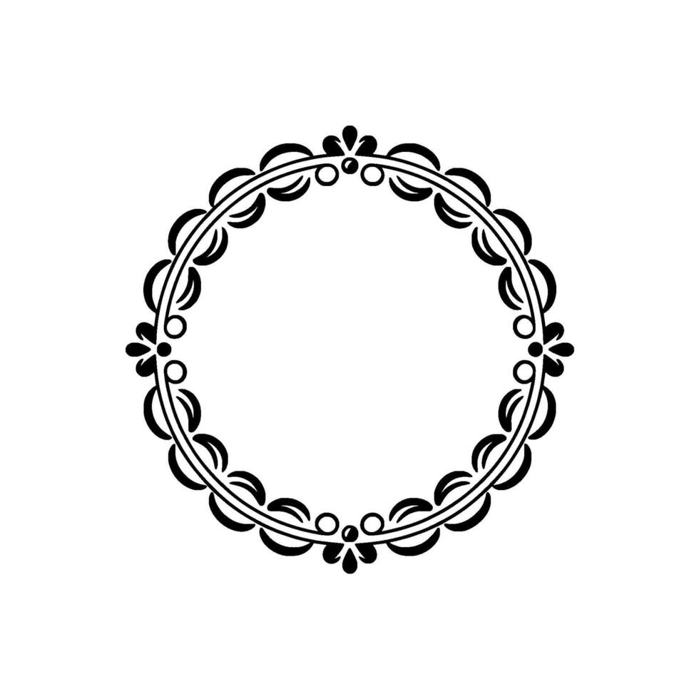 Elegant Black And White Decorative Floral Circle Frame, Minimalist vector