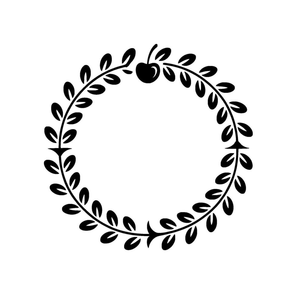 Elegant Cherry Leaf Laurel Wreath, Black Silhouette On White vector