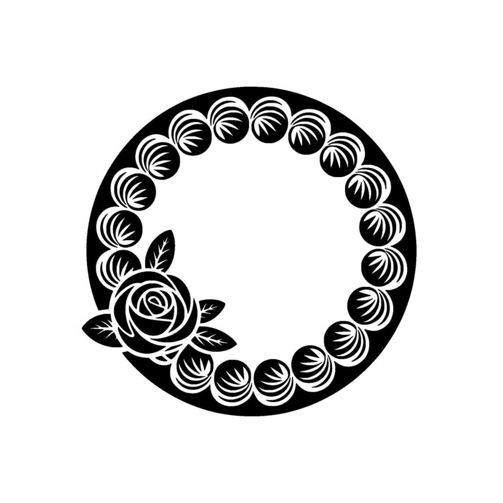 Elegant Black And White Rose Circle Frame, Floral vector