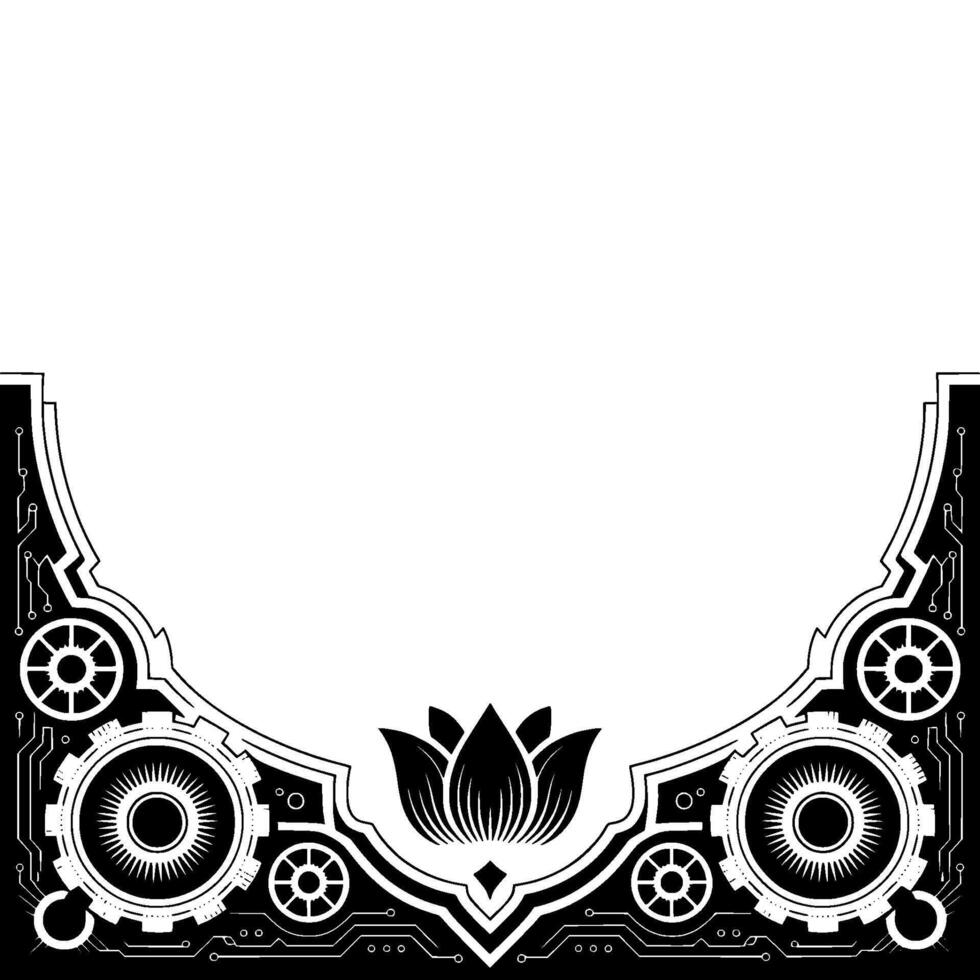 Steampunk Lotus Flower Border Tech Nature Fusion vector
