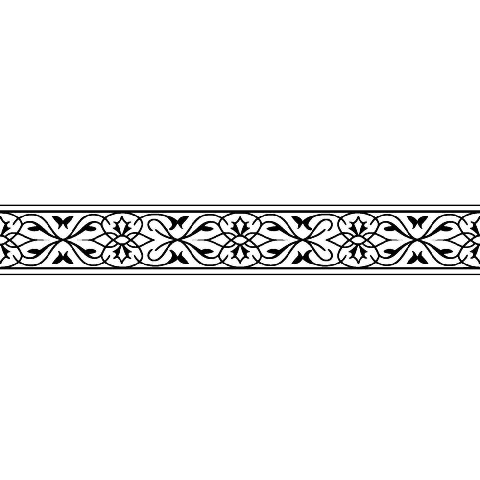 Ornamental Border, Black Floral Scrollwork On White, Elegant vector