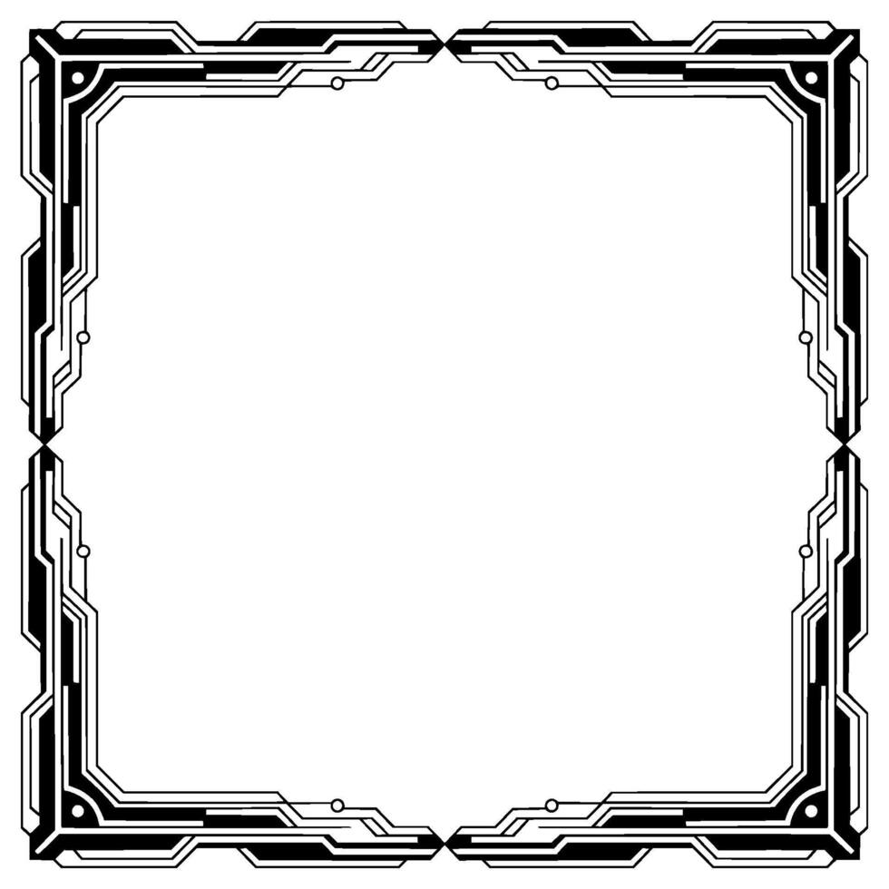 Futuristic Tech Frame Black And White Circuitry Border vector