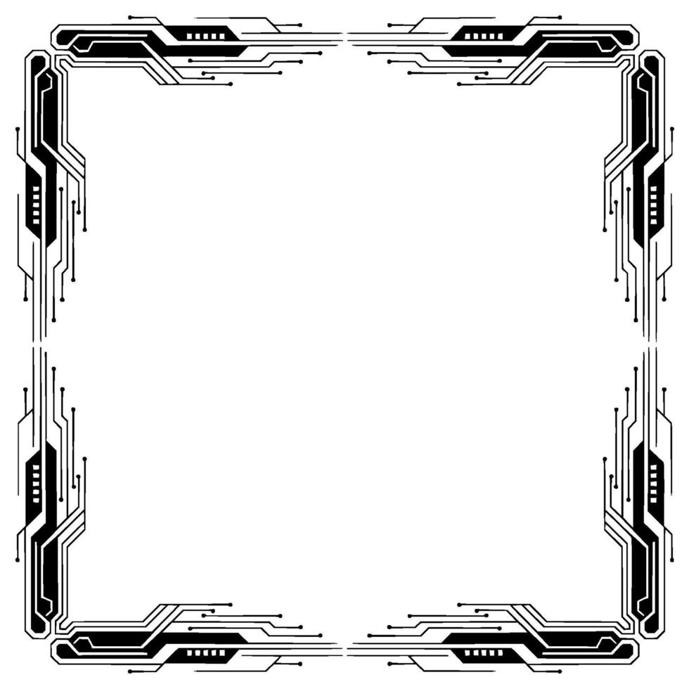 Futuristic Tech Frame Black White Circuit Board Border - Technology vector