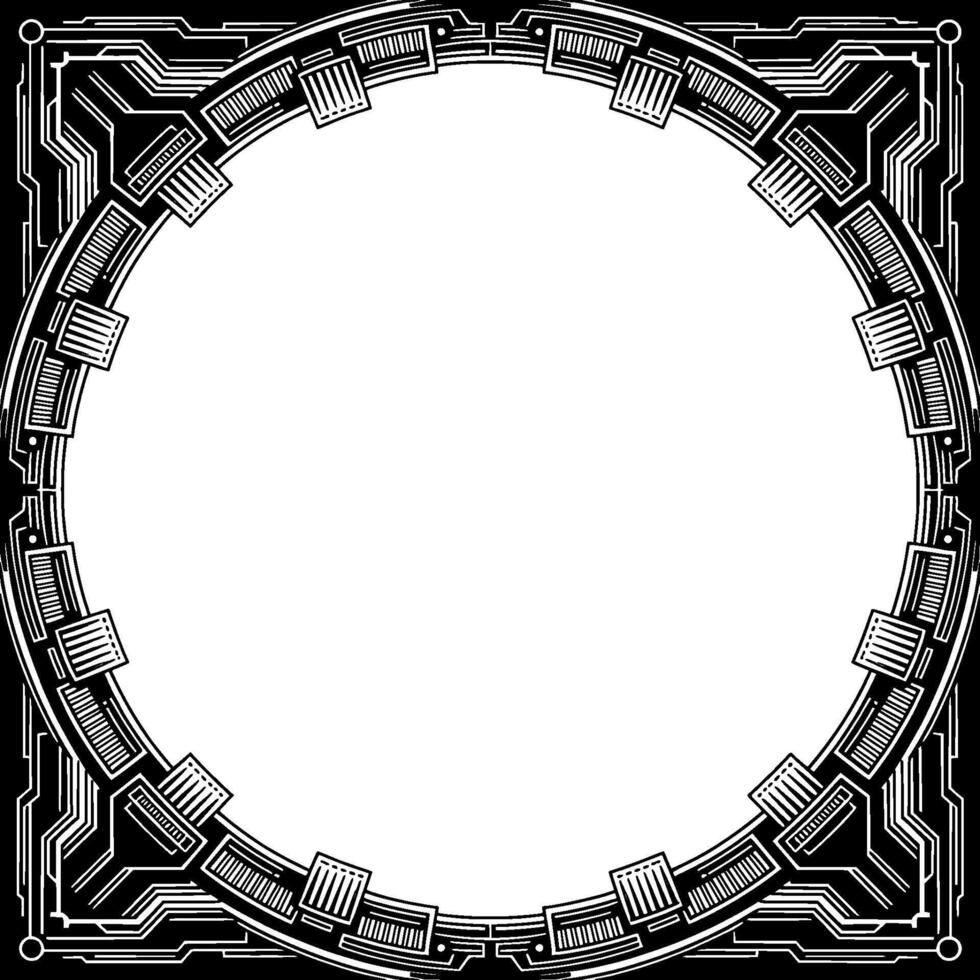 Futuristic Tech Frame Black And White Circuitry Circle vector