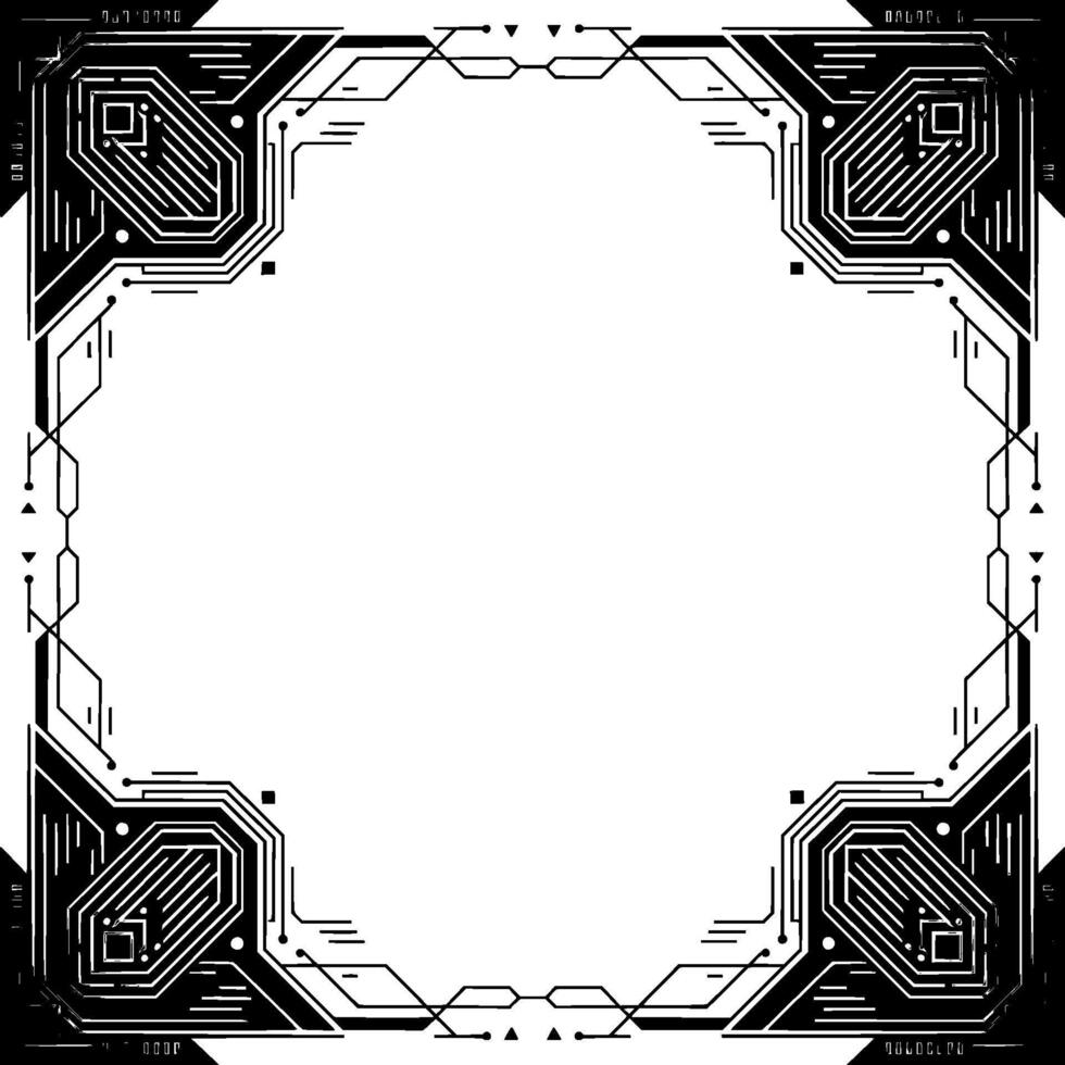 Futuristic Tech Frame Geometric Circuitry Border On Gradient Background vector
