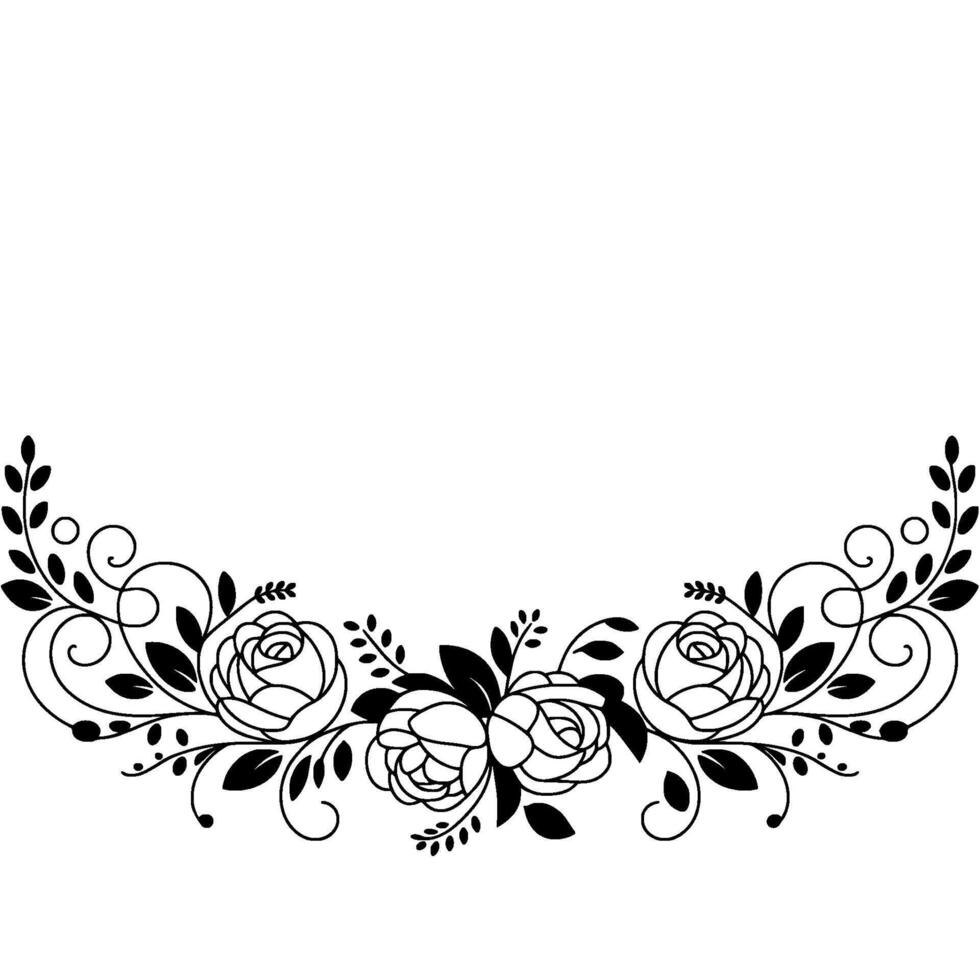 Elegant Floral Silhouette Border, Minimalist Black White vector