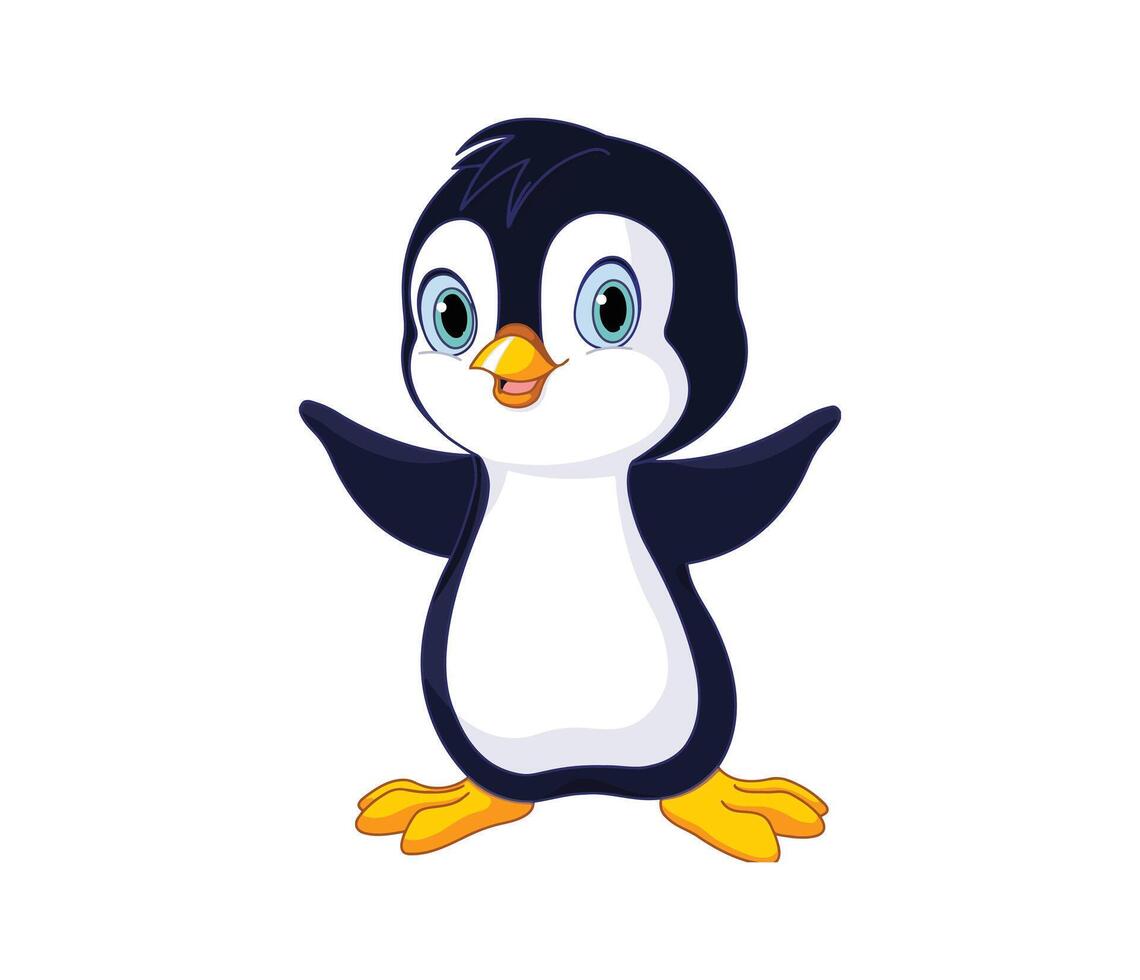 An adorable baby penguin joyfully greets the world spreading smiles and cheer on an isolated white vector