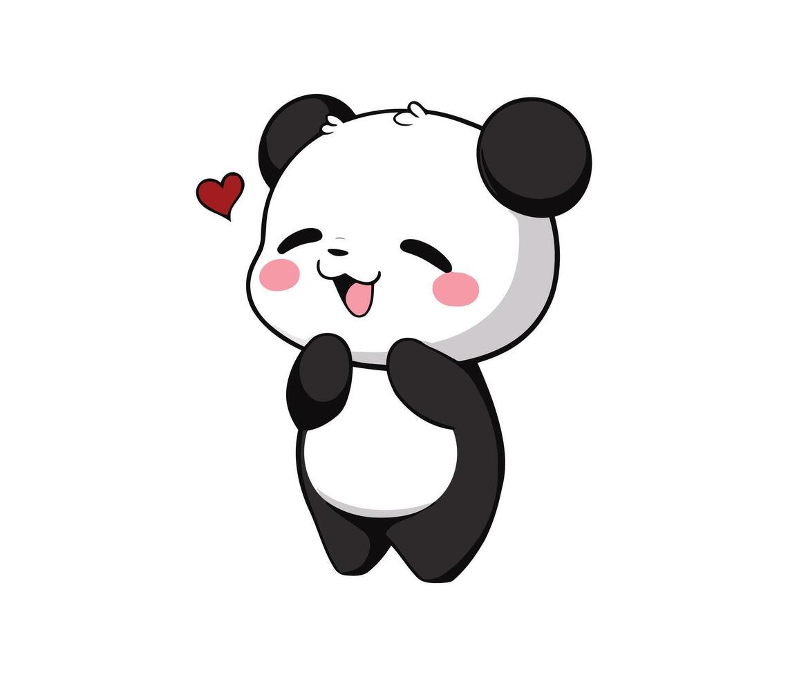A cartoon panda with rosy cheeks feeling love and joy its eyes closed in happiness on a plain white vector