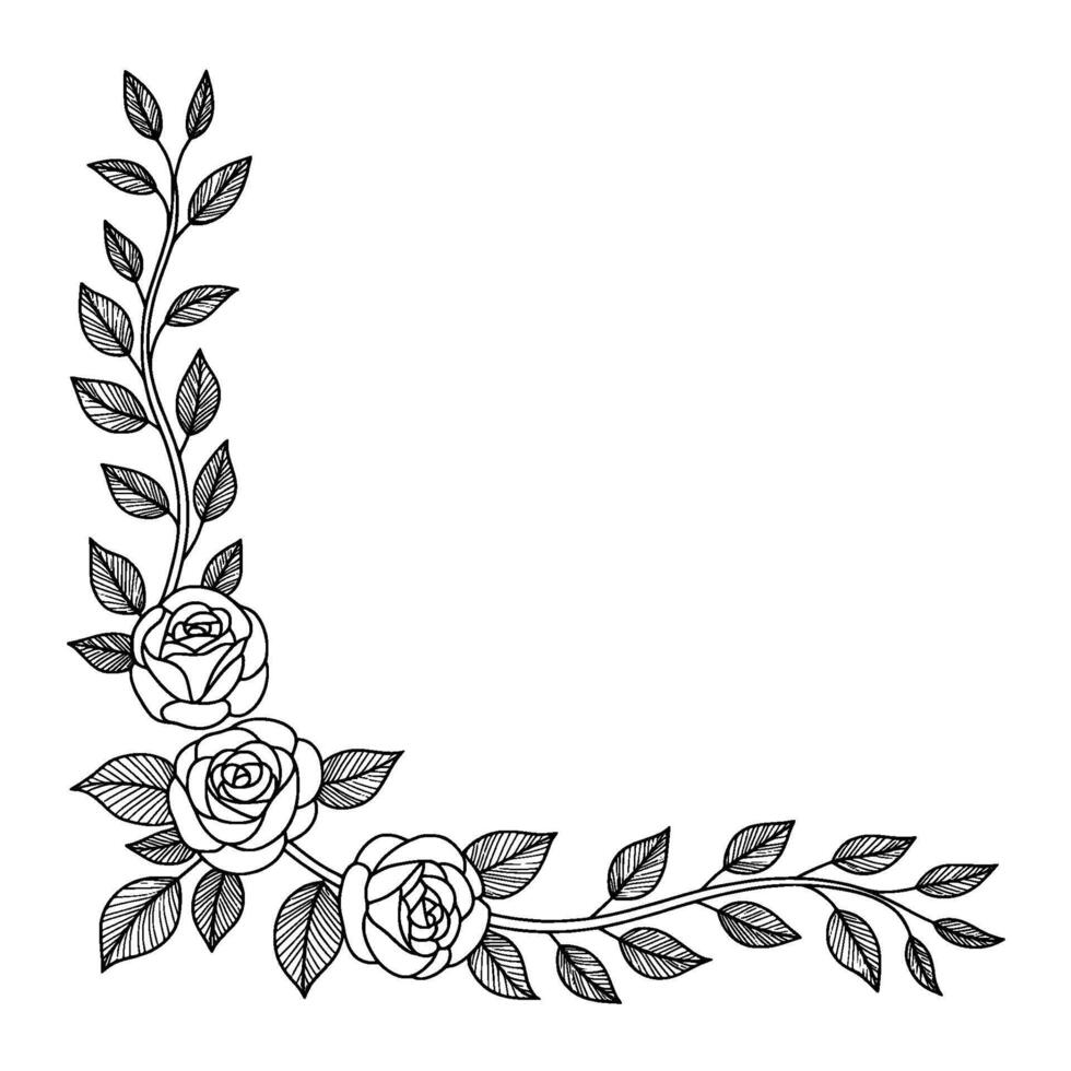 Elegant Rose Corner Border Floral On White vector