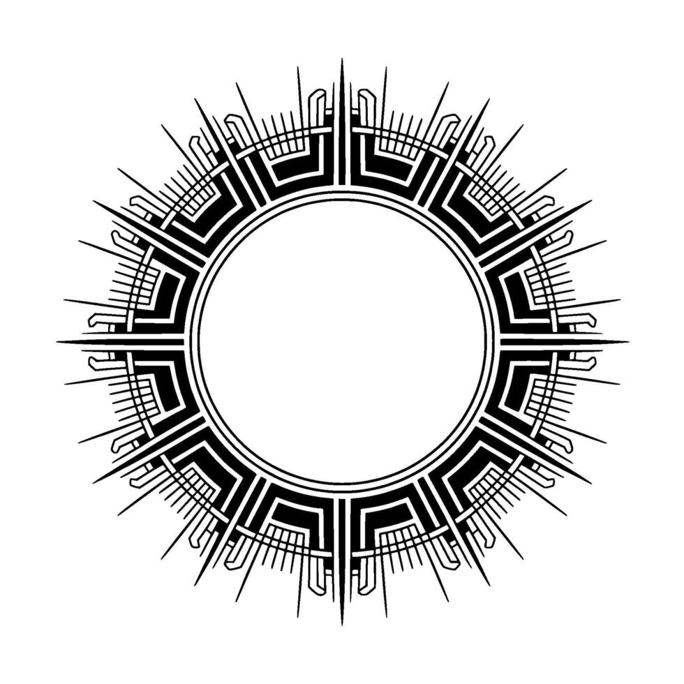 Art Deco Sunburst Frame Geometric Black White Border, Blank Center vector