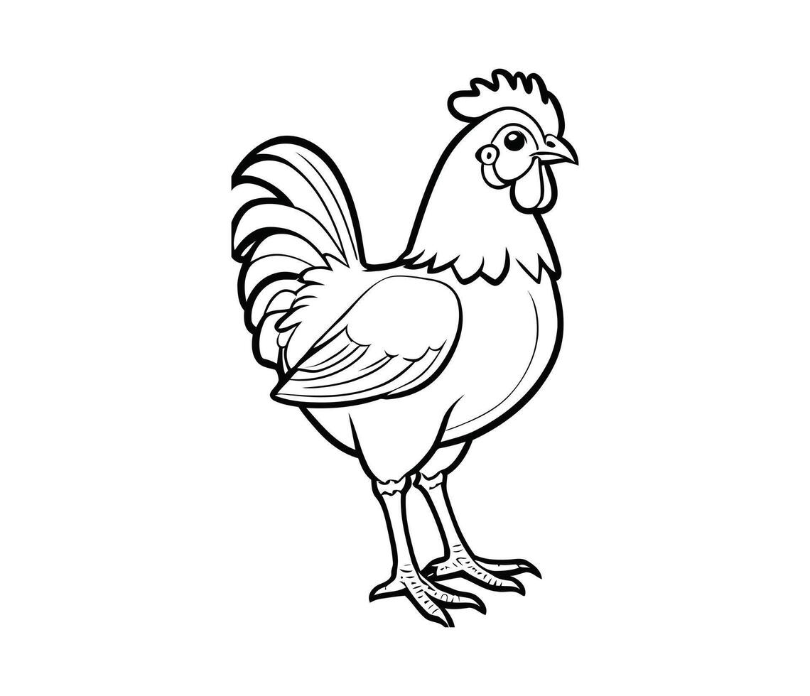 An expressive chicken illustration showcasing fine lineart details for coloring book lovers isolated vector