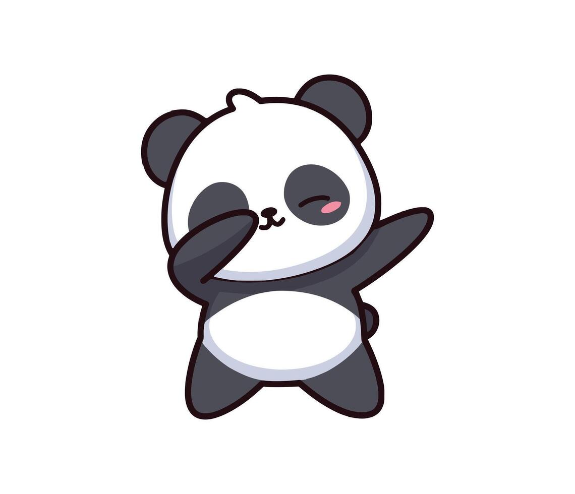 A joyful panda cub adorably strikes a dab pose radiating playful energy and contagious fun simple vector