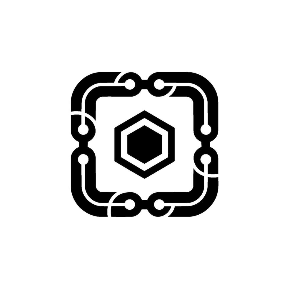 Abstract Tech Geometric Hexagon Surrounded By A Circuitlike vector