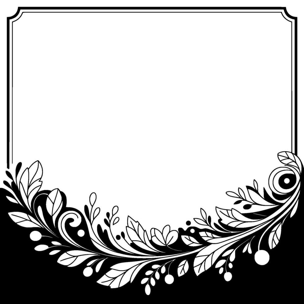 Elegant Floral Border Frame In Black And White, Element For Invitations vector