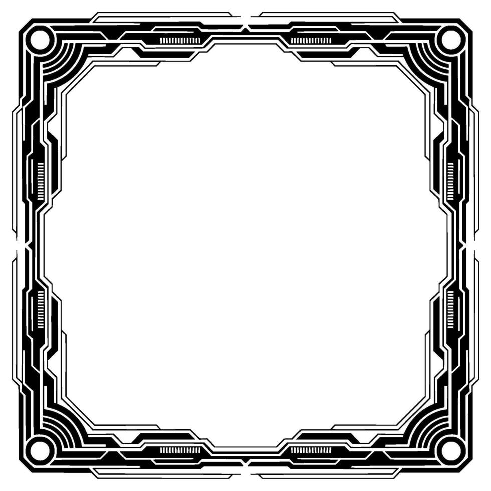 Futuristic Tech Frame Border, Black And White vector