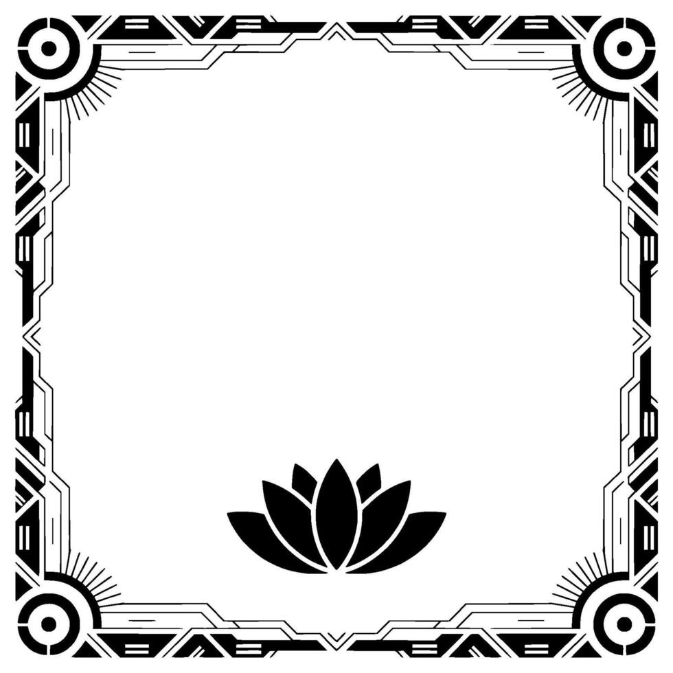 Art Deco Lotus Frame Elegant Black White - Art deco vector