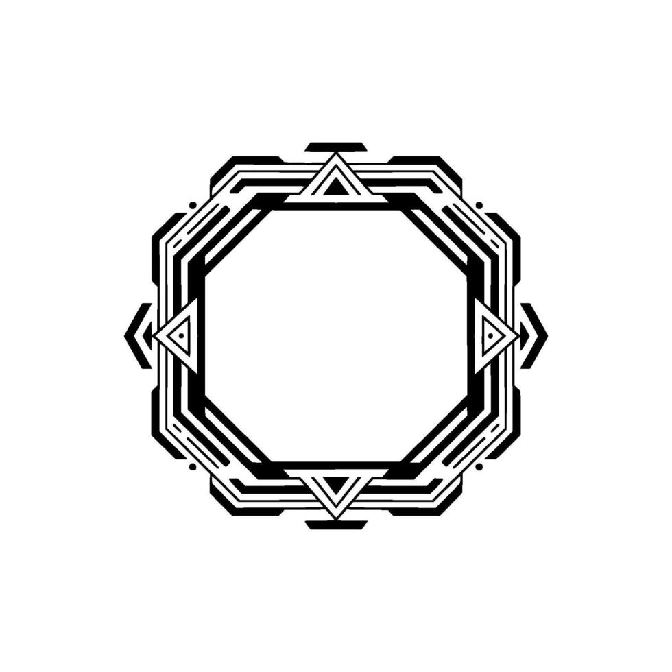 Geometric Black And White Octagon Frame, Art Deco Style, Blank Center vector