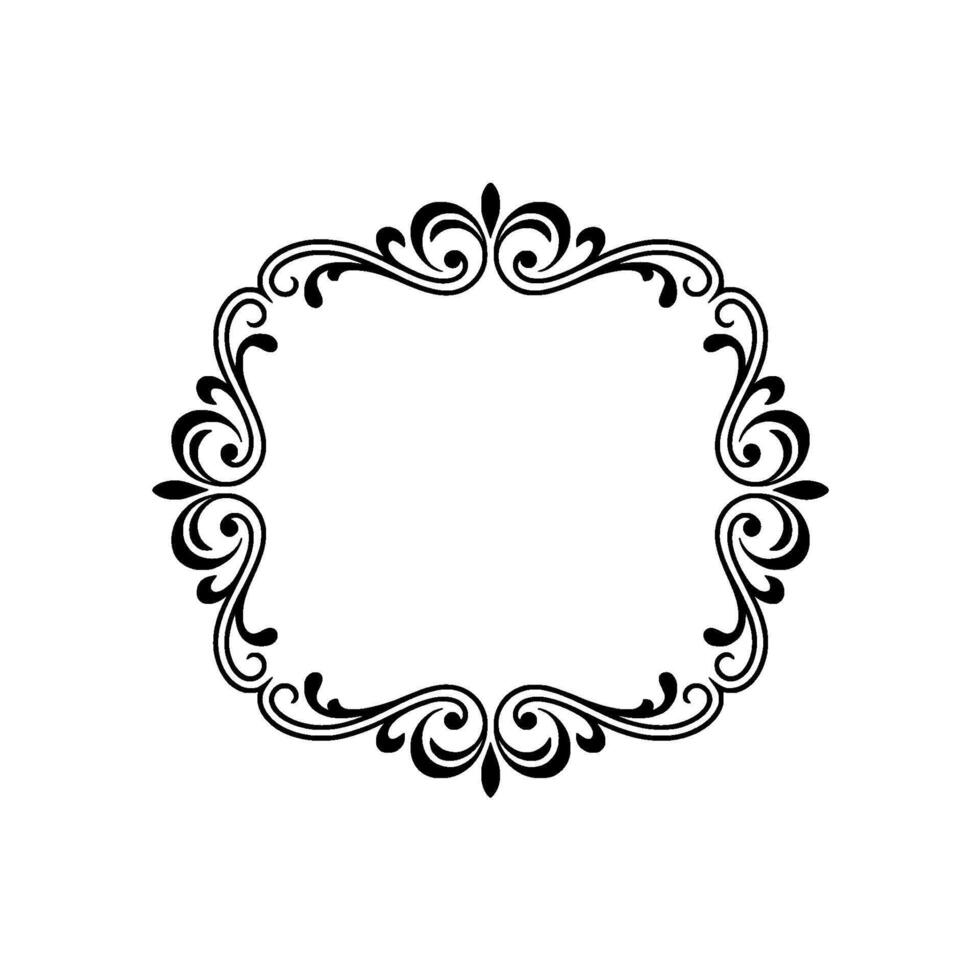 Elegant Black Floral Frame On White Background Decorative Border vector