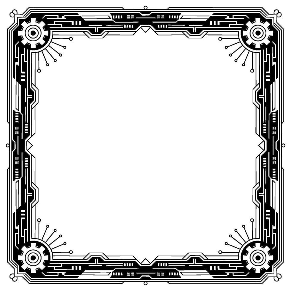 Geometric Tech Frame Black White Circuitry Border vector