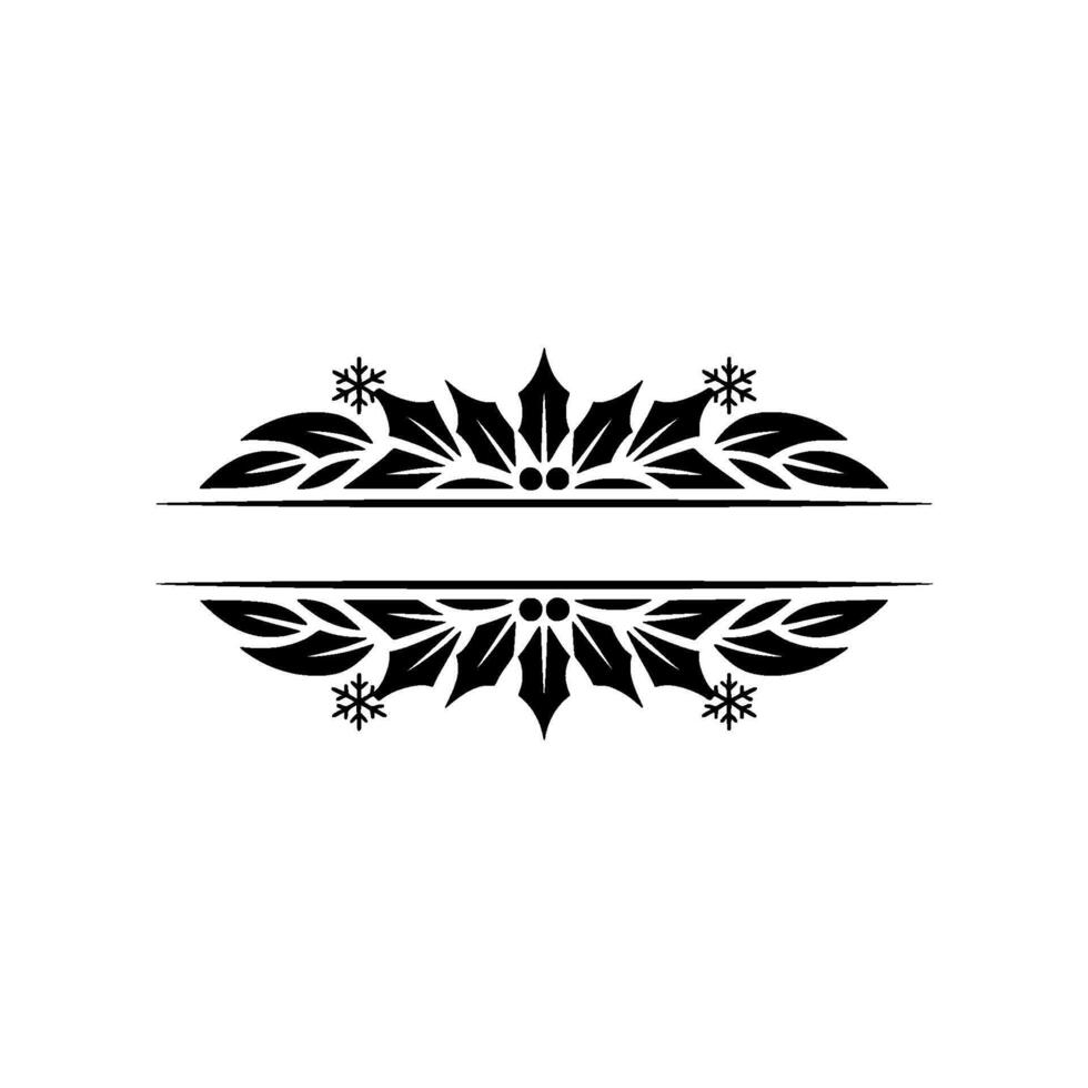 Elegant Black White Christmas Border Holly And Snowflakes vector