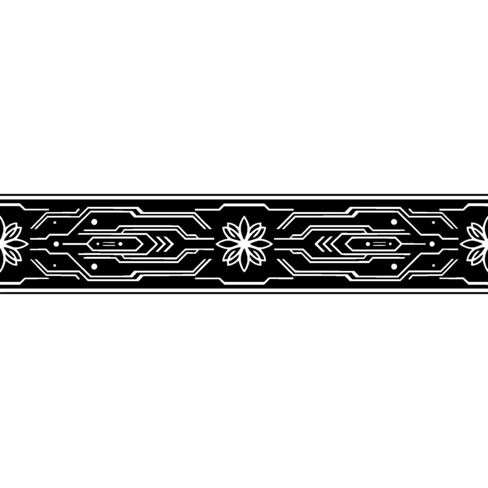 Tech Floral Border Modern Black White Element vector