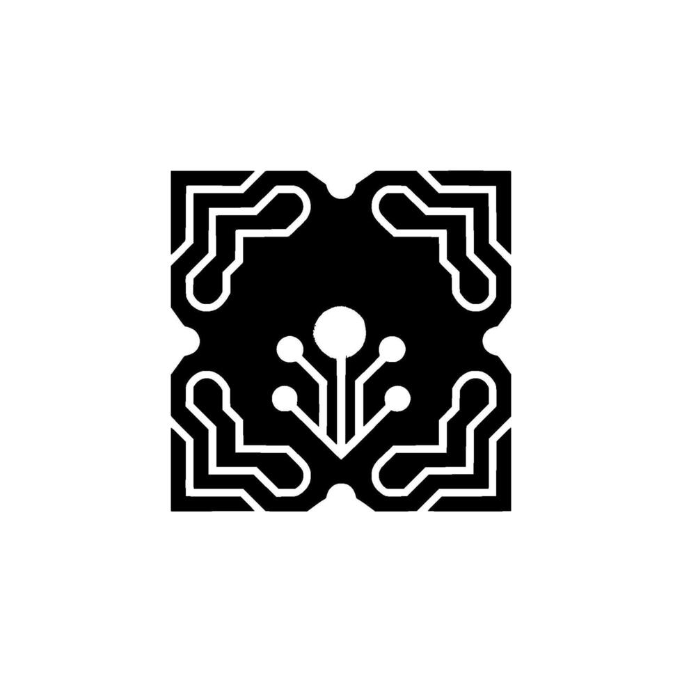 Abstract Tech Square Circuit Board Element, Black White vector