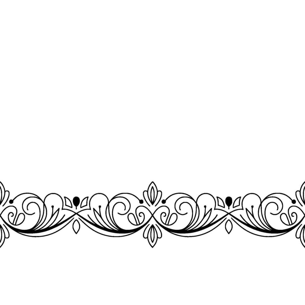 Elegant Black Floral Border, Decorative Swirl, White Background vector