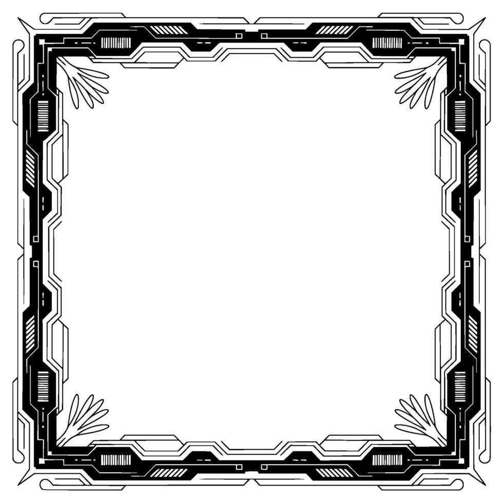 Futuristic Tech Frame Black White Border, Digital, Decorative Element vector