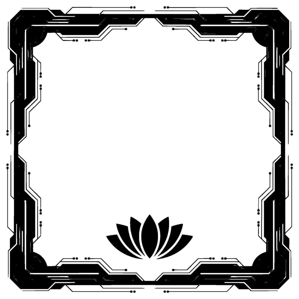 Tech Frame W Lotus Flower, Modern, White Space vector