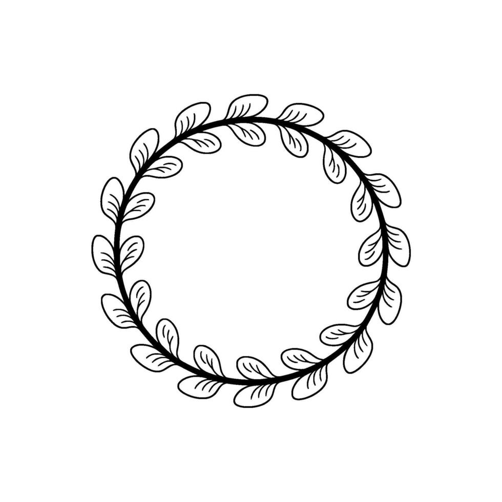Minimalist Leaf Circle Frame Botanical Line Art On White vector