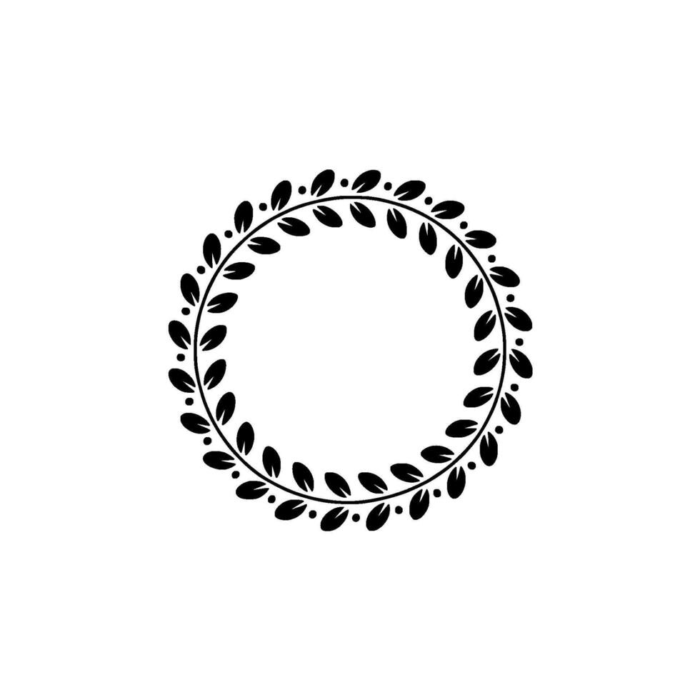 Elegant Black Laurel Wreath Circle On White Background vector