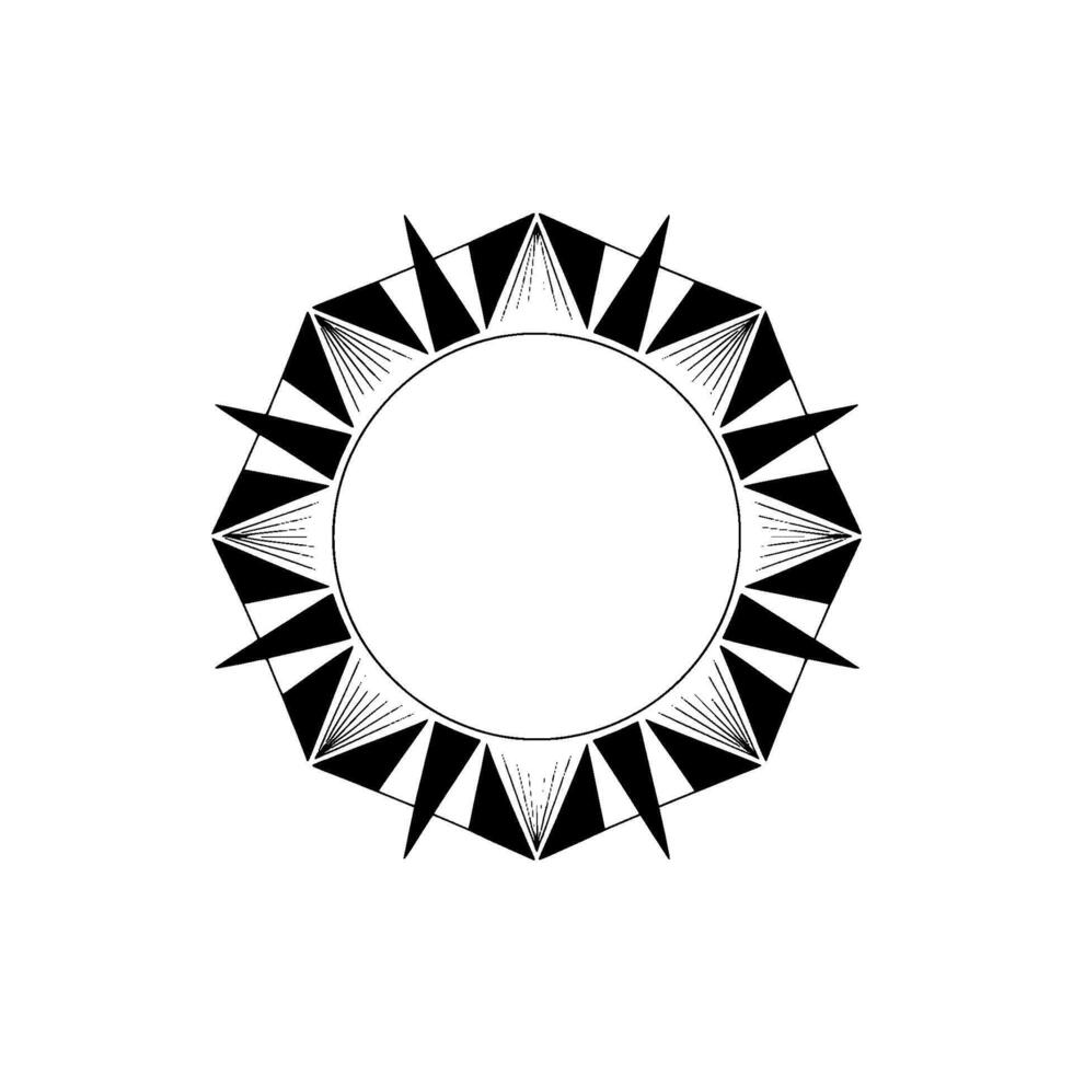 Geometric Sunburst Circle Frame, Minimalist, Black White vector