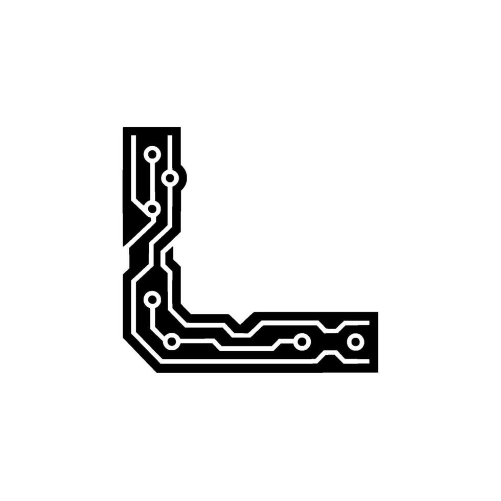 Minimalist Circuit Board Element Electronic Alphabet L vector