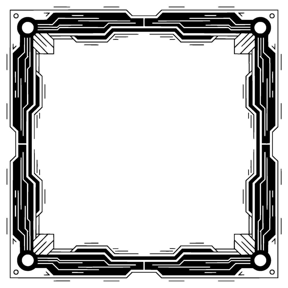Futuristic Tech Frame, Minimalist Circuit Board, Black White vector