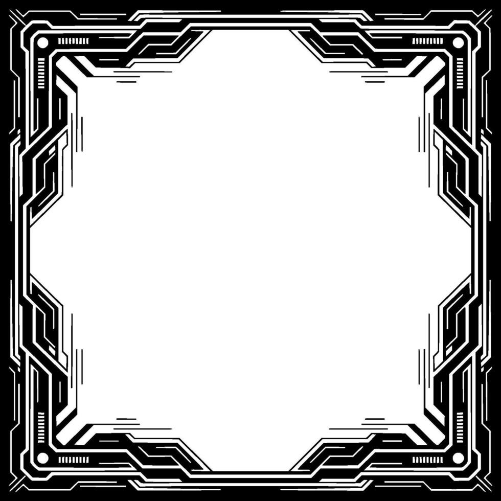 Futuristic Tech Frame, White Space, Black White Digital Border vector